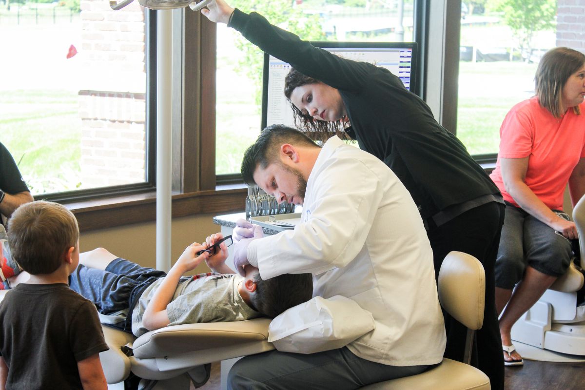 Dr. Dillehay working on a patient's teeth